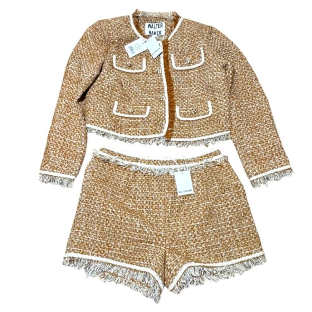 NWT Walter Baker Set Laken Gingham Sz 10 Shorts & Tweed Jacket XL Honey MSRP 496